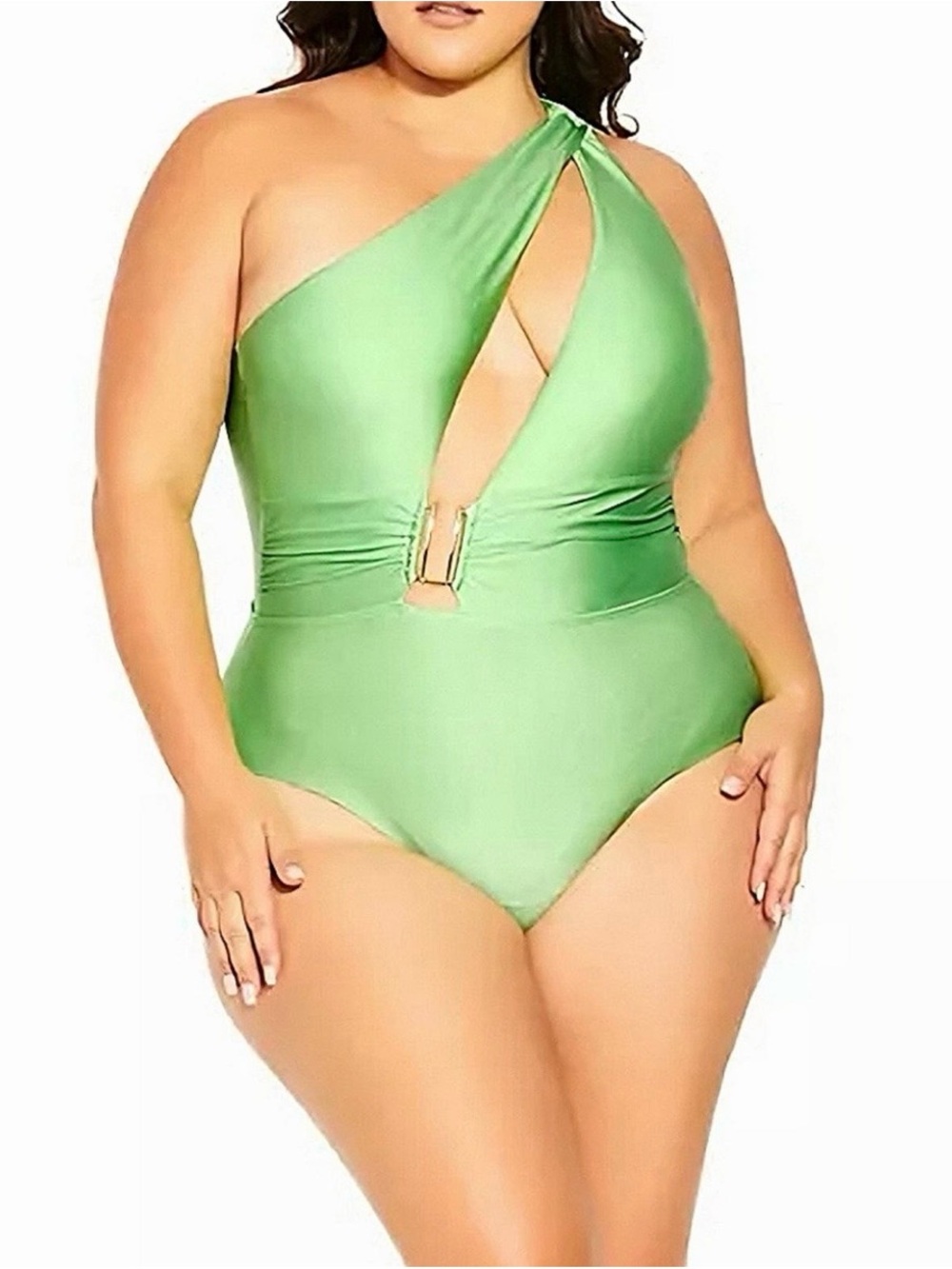 Fox & Royal Plus Size One Shoulder One Piece Swimsuit Lime Green
